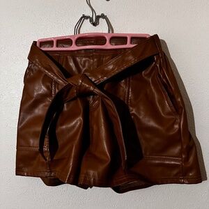 Faux Leather Shorts with Pockets and Decorative Tie